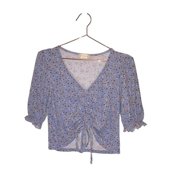 Altar'd State Blue Floral Ribbed Cropped Top - Small - Picture 1 of 7